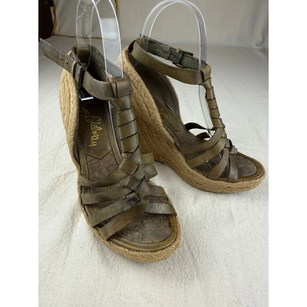 Sam Edelman Leroy Wedge Sandals Womens 5.5M Olive Green Bohemian Chic Espadrille